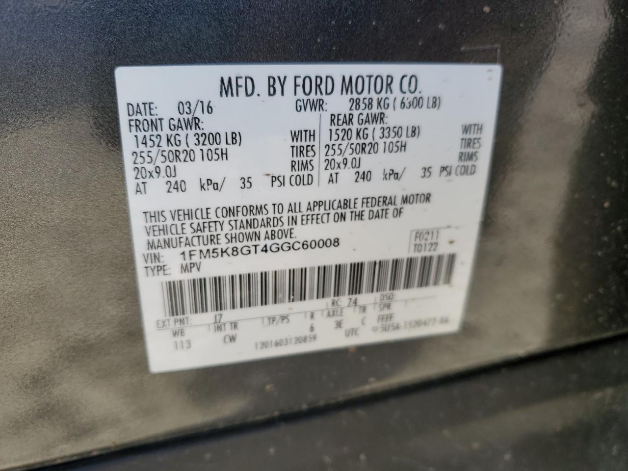 1FM5K8GT4GGC60008 FORD EXPLORER 2016