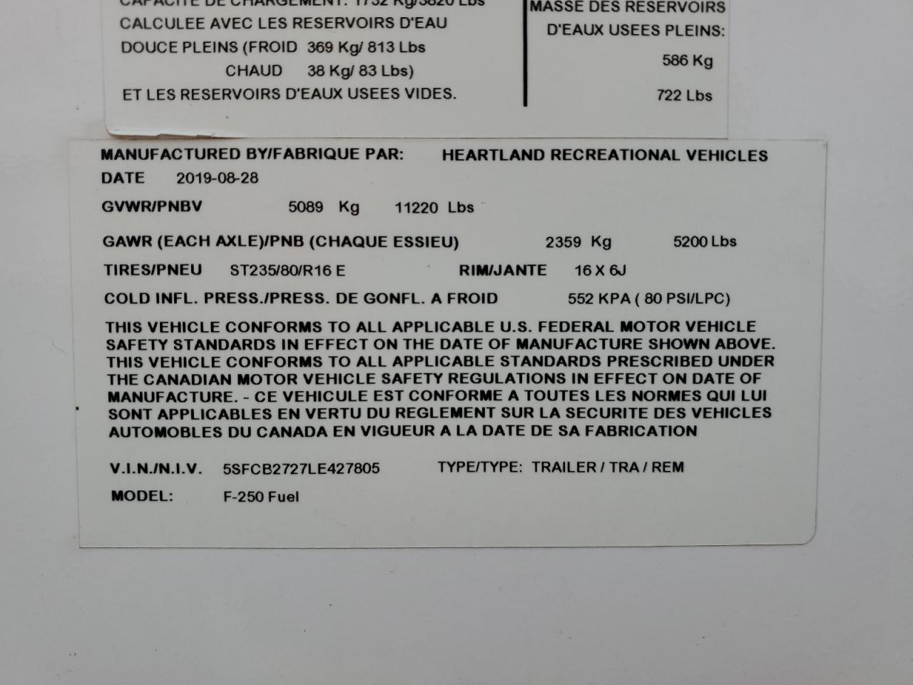 5SFCB2727LE427805 HEARTLAND ALL Models 2020