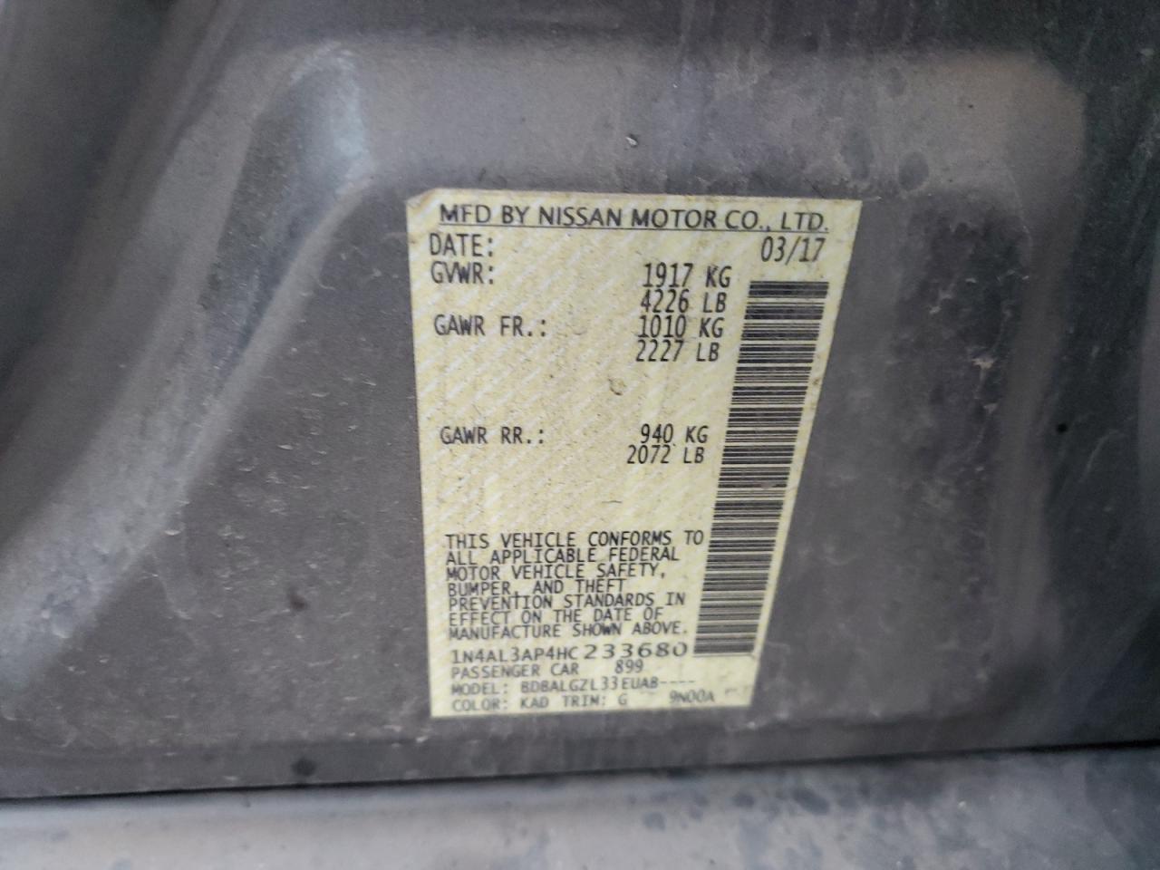 1N4AL3AP4HC233680 NISSAN ALTIMA 2017