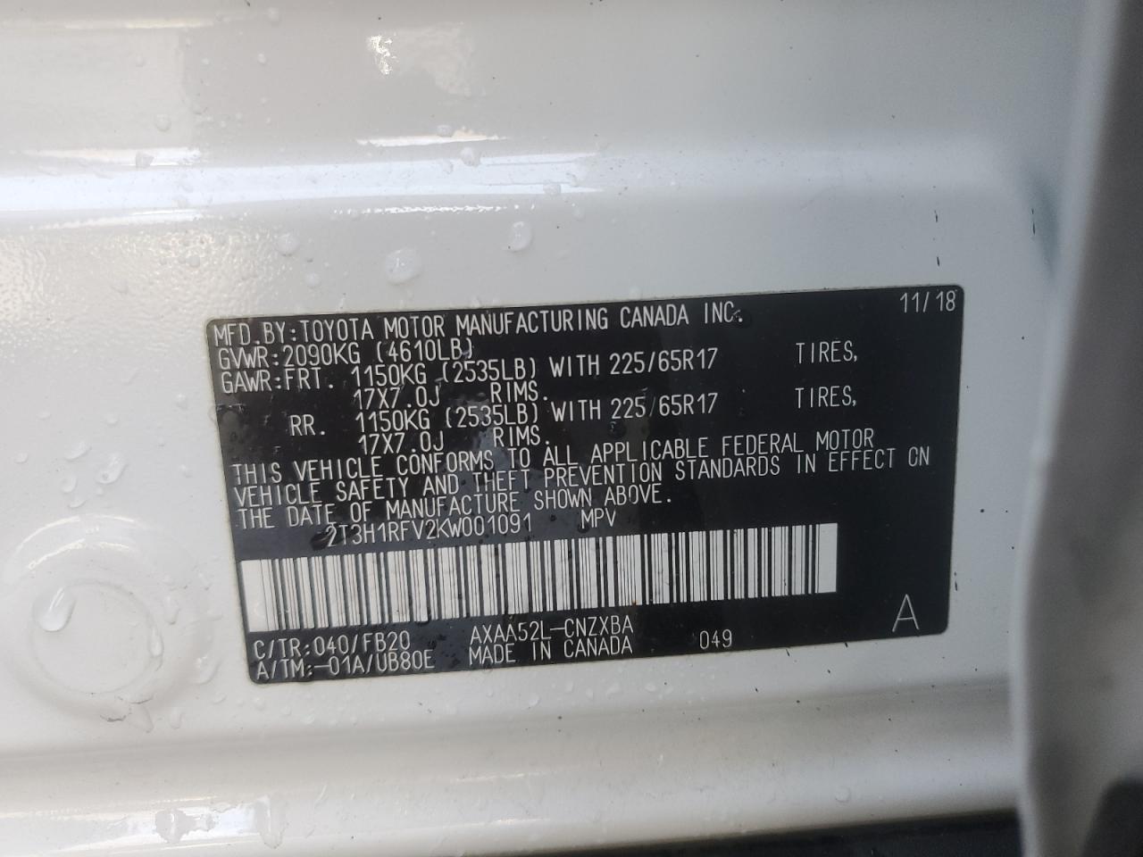 2T3H1RFV2KW001091 TOYOTA RAV4 2019
