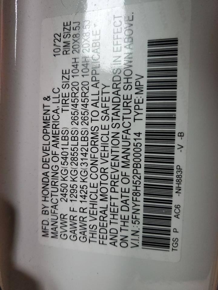 2023 Honda Passport Exl VIN: 5FNYF8H52PB000514 Lot: 50992435