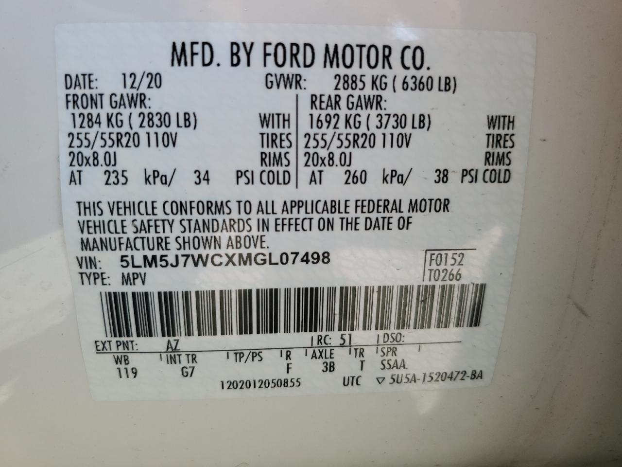 2021 Lincoln Aviator Reserve VIN: 5LM5J7WCXMGL07498 Lot: 48251495