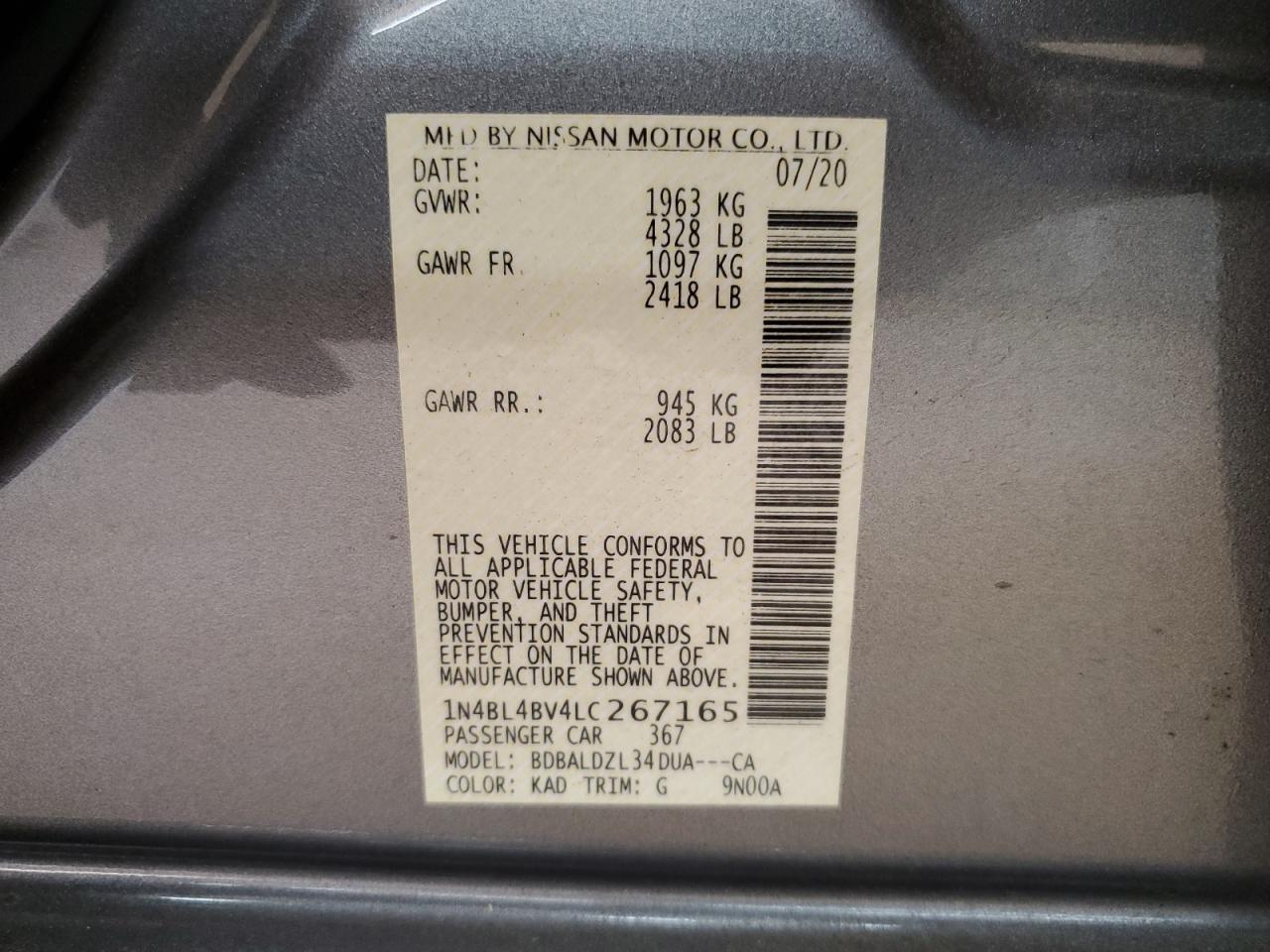 1N4BL4BV4LC267165 NISSAN ALTIMA 2020