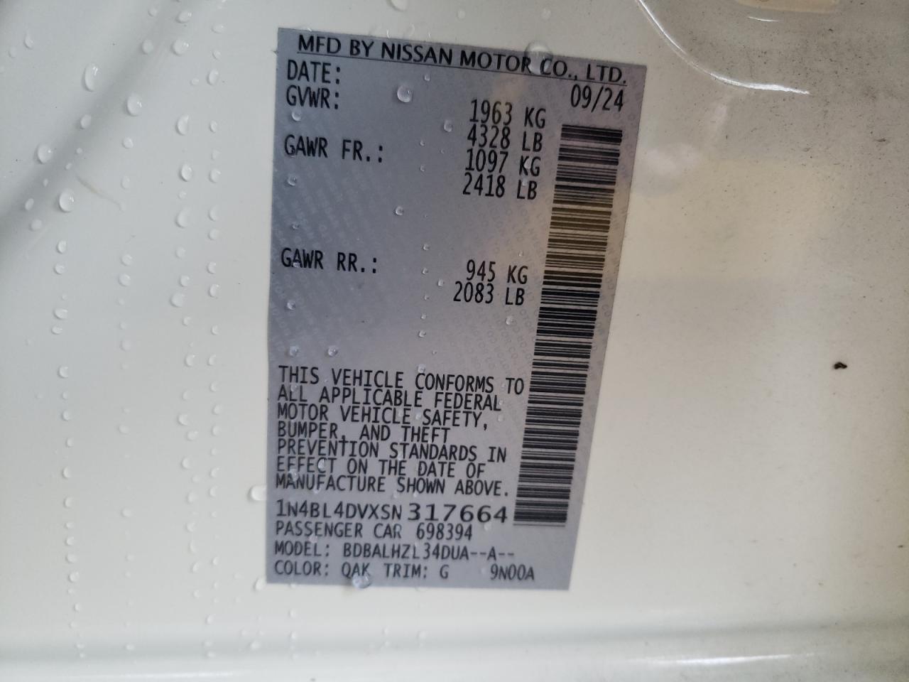 1N4BL4DVXSN317664 NISSAN ALTIMA 2025