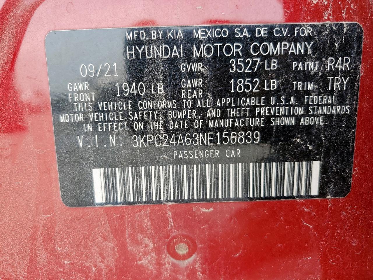 2022 Hyundai Accent Se VIN: 3KPC24A63NE156839 Lot: 47782895