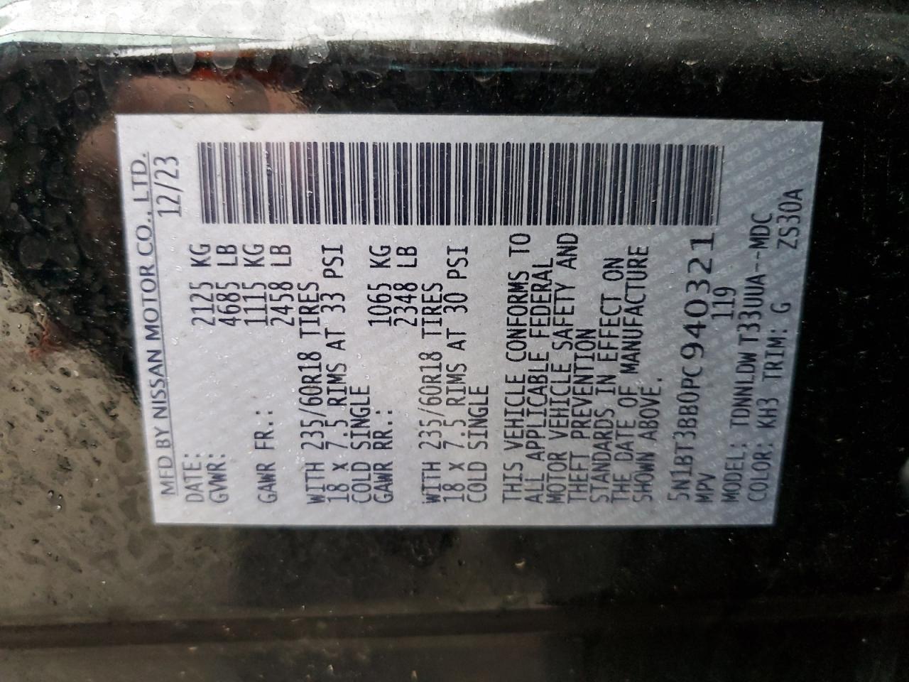 5N1BT3BB0PC940321 NISSAN ROGUE 2023