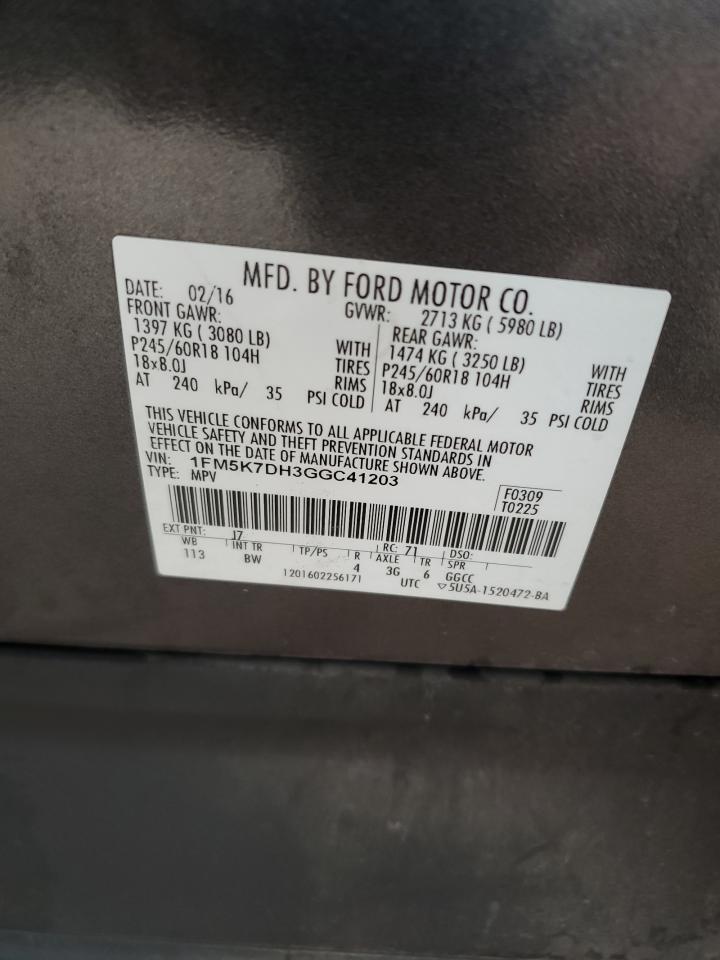 1FM5K7DH3GGC41203 FORD EXPLORER 2016