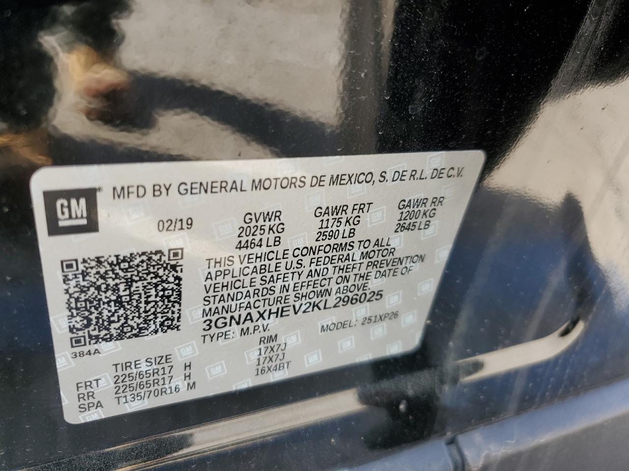 3GNAXHEV2KL296025 CHEVROLET EQUINOX 2019