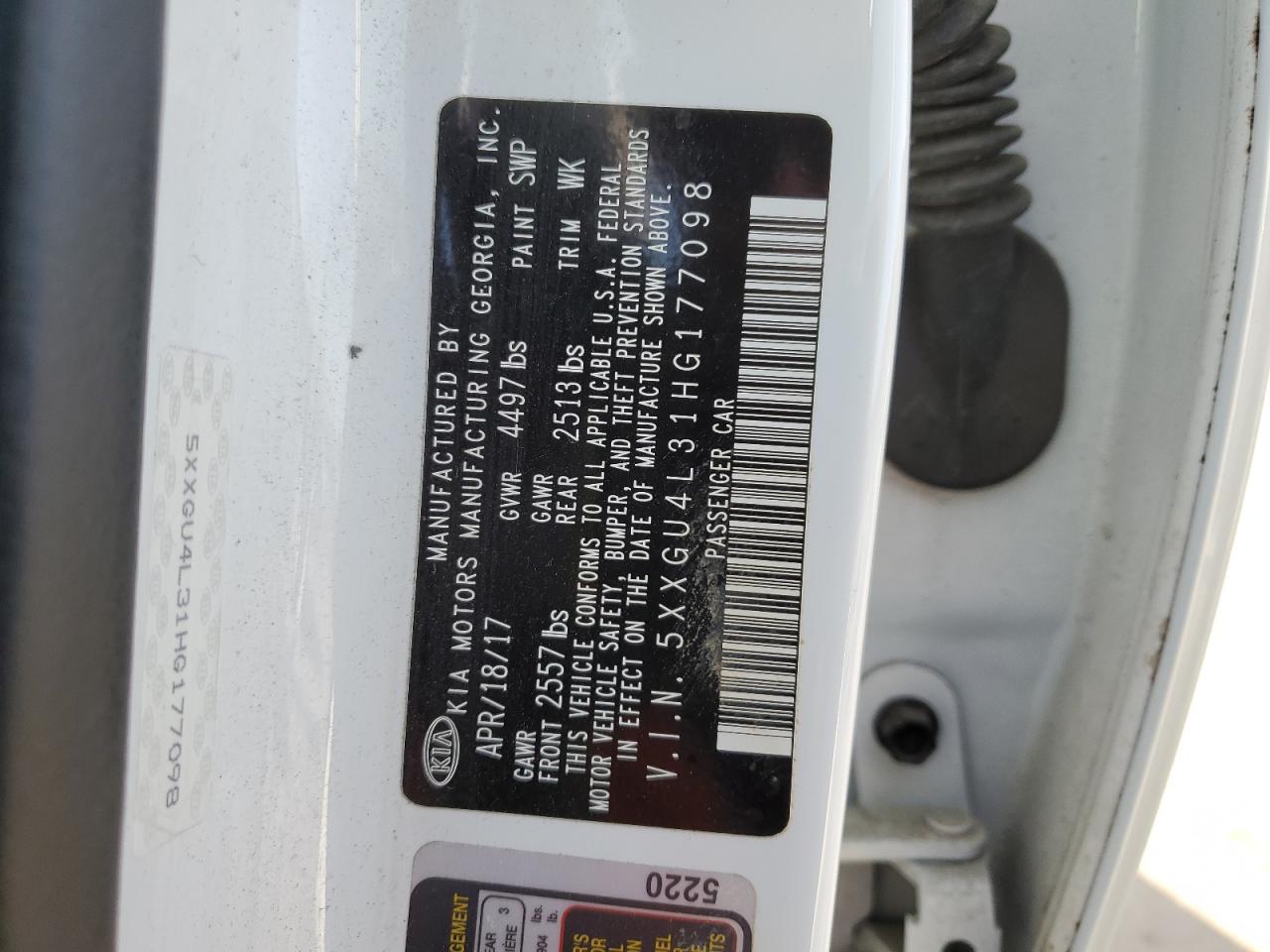 2017 Kia Optima Ex VIN: 5XXGU4L31HG177098 Lot: 45964285