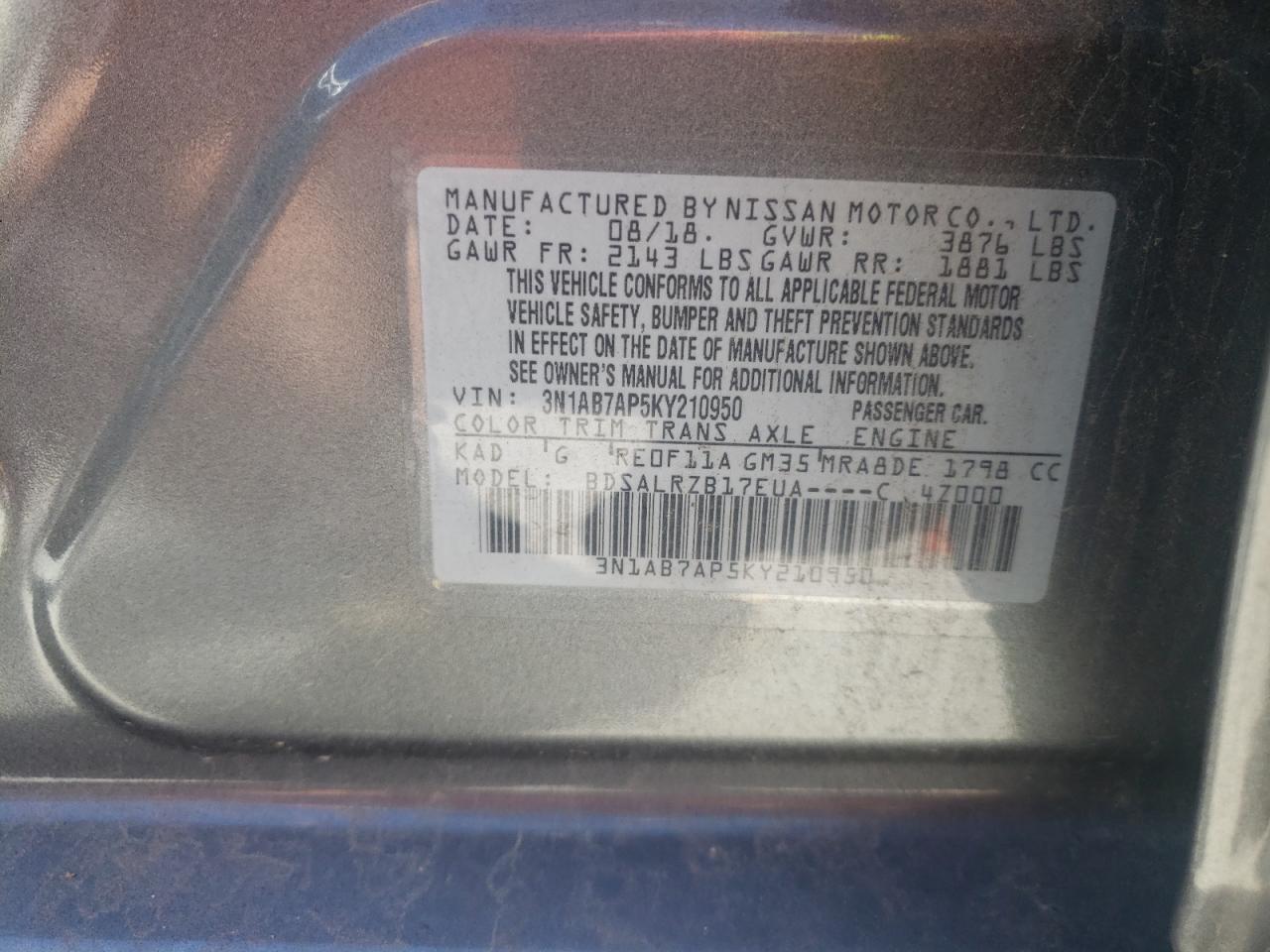 3N1AB7AP5KY210950 NISSAN SENTRA 2019