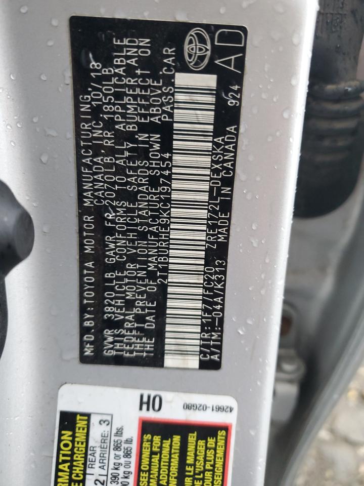 2T1BURHE9KC197454 TOYOTA COROLLA 2019