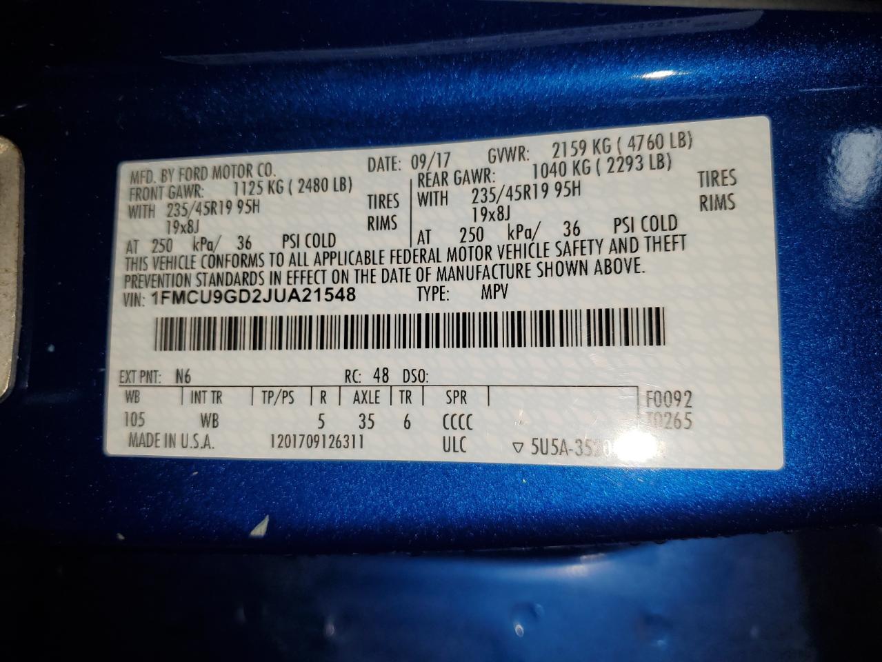 1FMCU9GD2JUA21548 FORD ESCAPE 2018