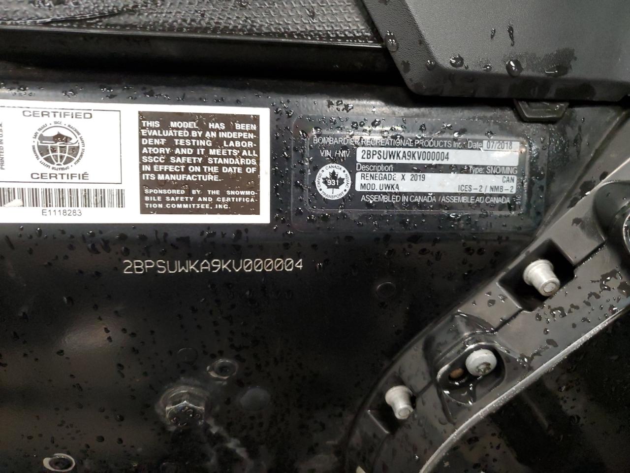 2BPSUWKA9KV000004 SKI DOO SNOWMOBILE 2019