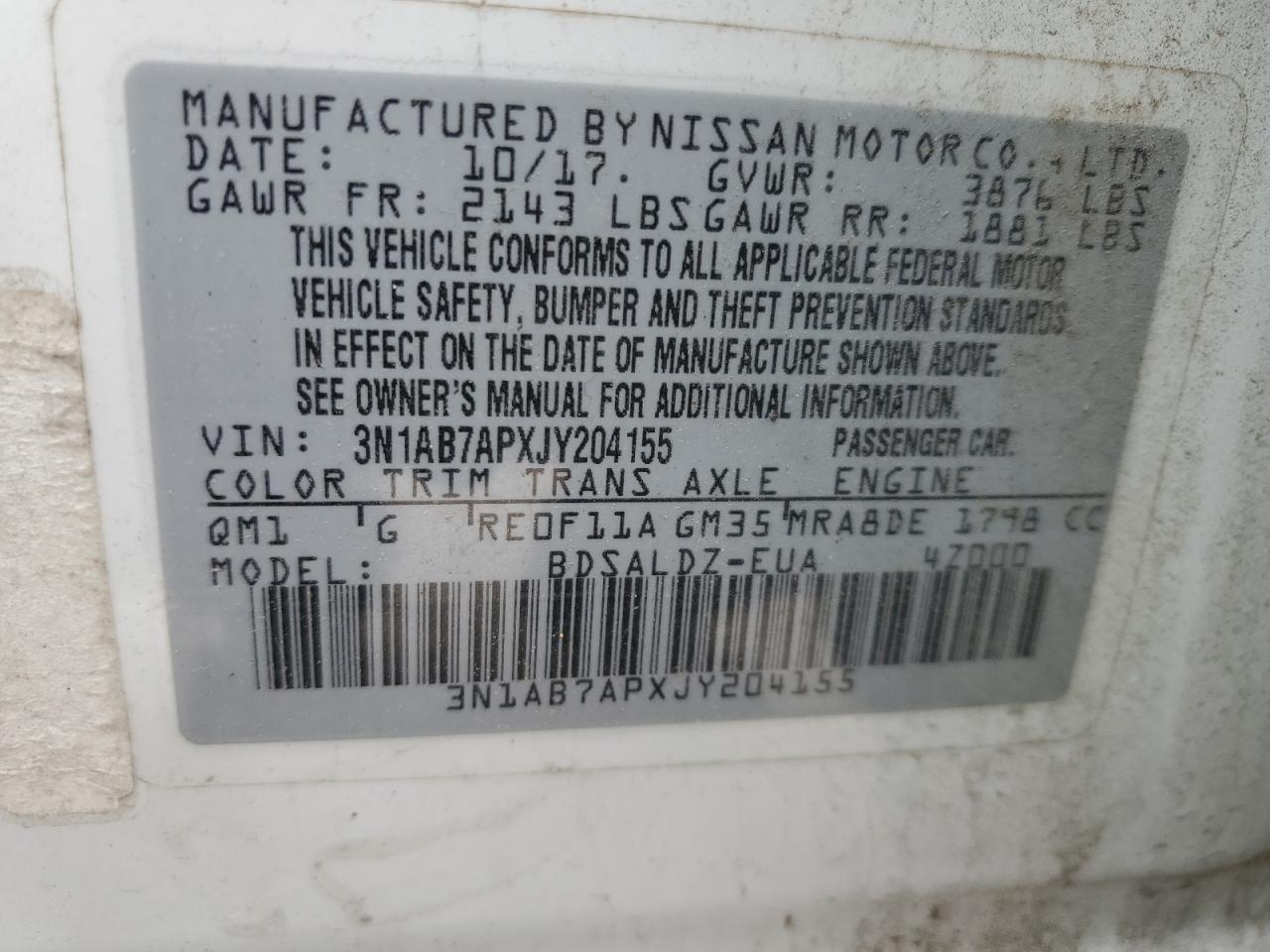 3N1AB7APXJY204155 NISSAN SENTRA 2018