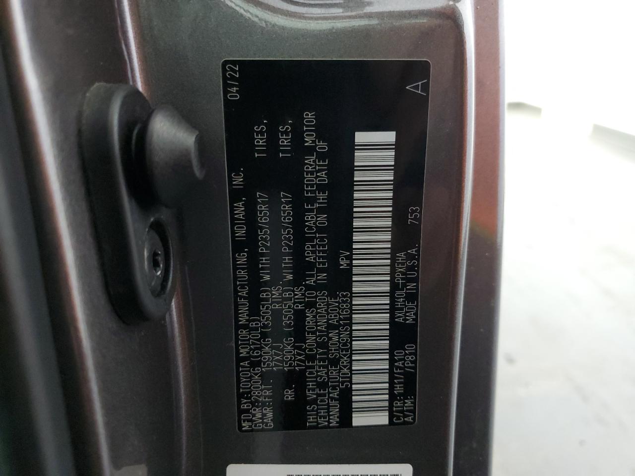 5TDKRKEC9NS116833 TOYOTA All Models 2022