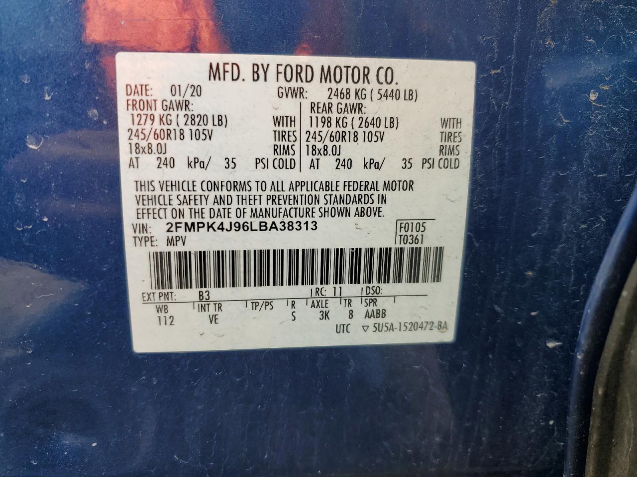 2FMPK4J96LBA38313 FORD EDGE 2020
