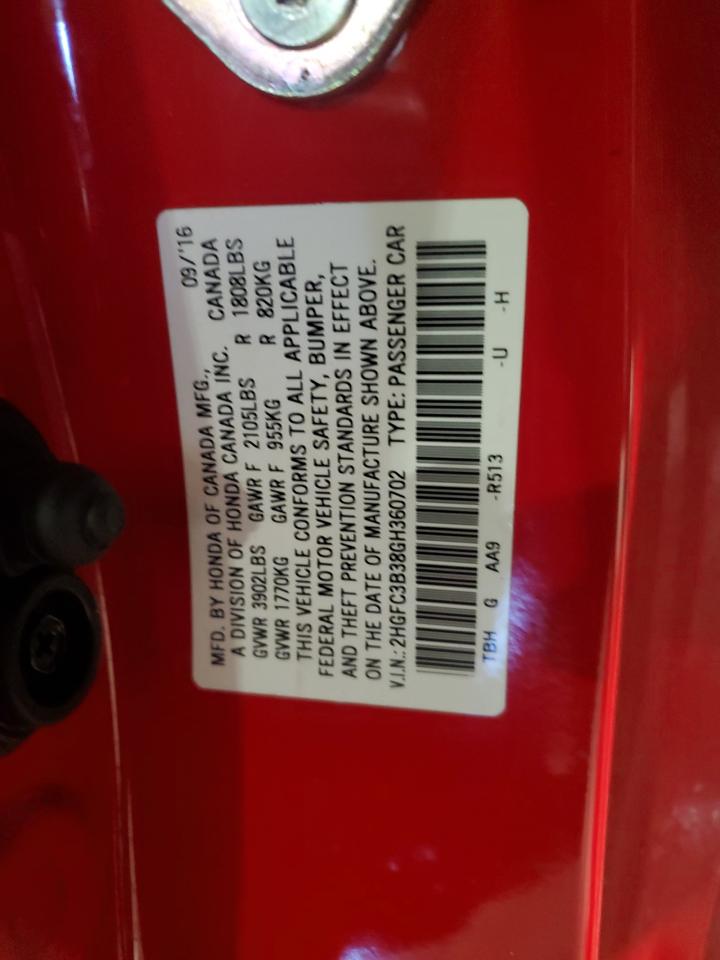 2HGFC3B38GH360702 HONDA CIVIC 2016