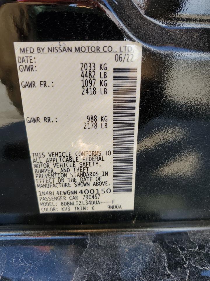 2022 Nissan Altima Sl VIN: 1N4BL4EW6NN400150 Lot: 49469385