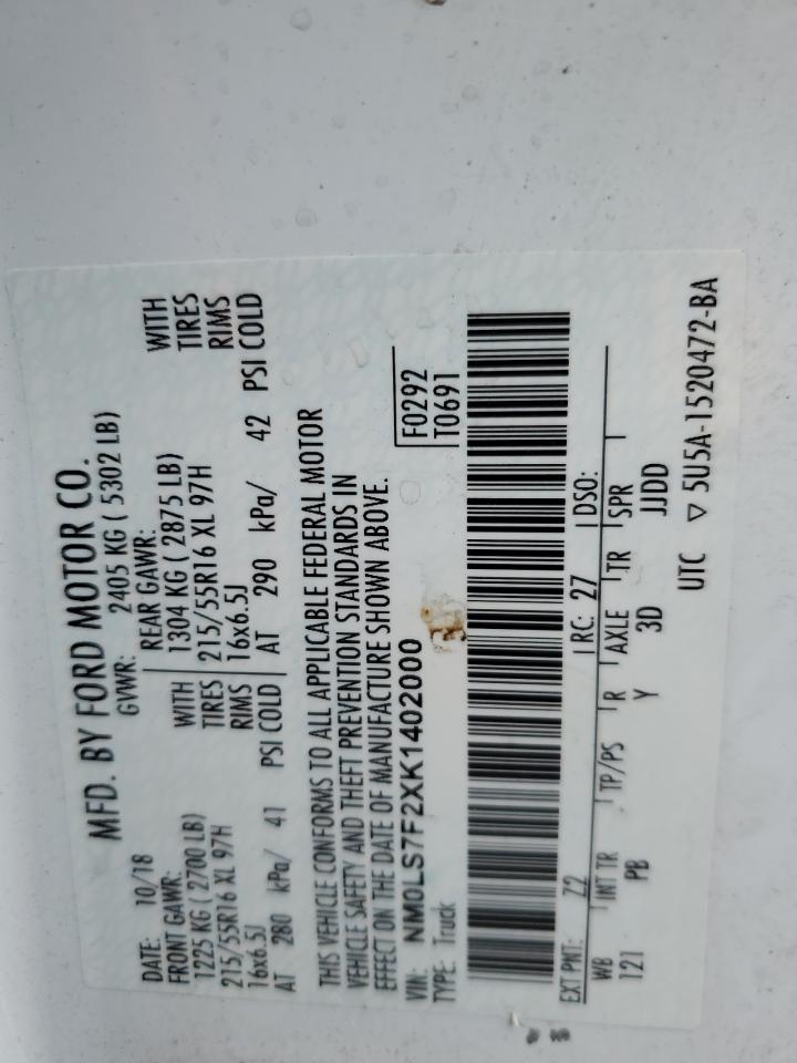 NM0LS7F2XK1402000 FORD TRANSIT 2019