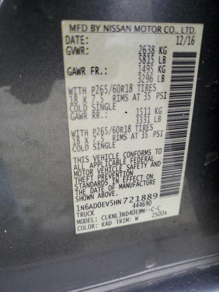 1N6AD0EV5HN721889 NISSAN FRONTIER 2017
