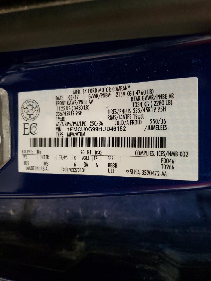 1fmcu0g99hud46182 1FMCU0G99HUD46182 2017 Ford Escape Se