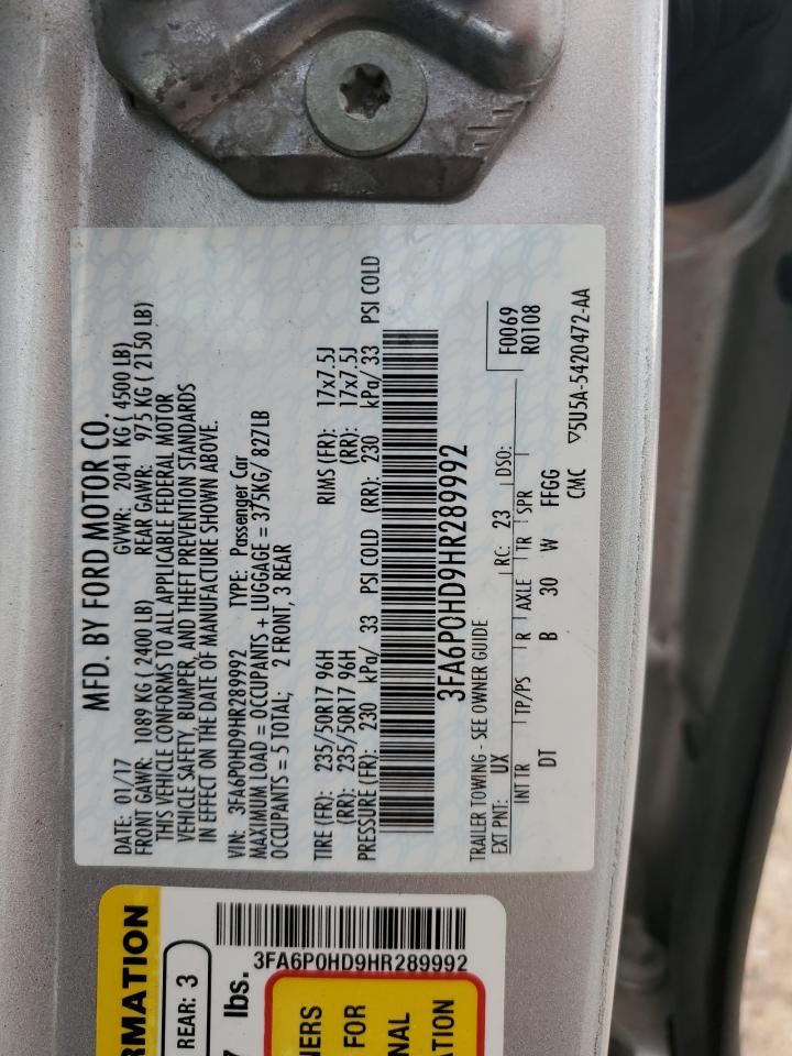 3FA6P0HD9HR289992 FORD FUSION 2017