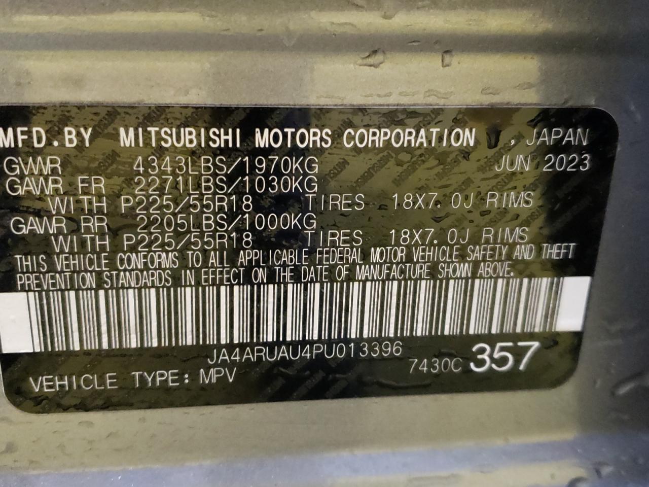 2023 Mitsubishi Outlander Sport S/Se VIN: JA4ARUAU4PU013396 Lot: 50529275