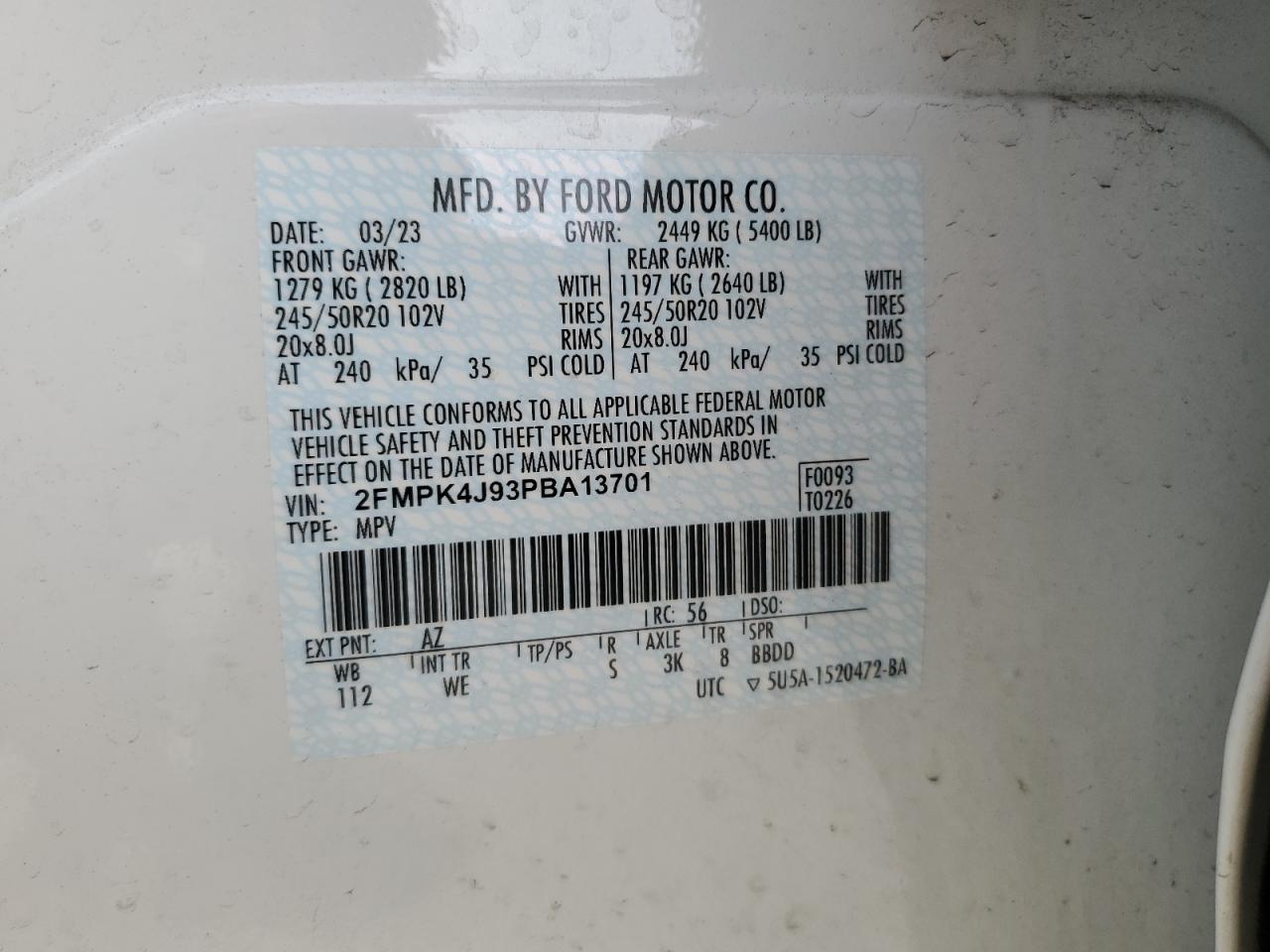 2FMPK4J93PBA13701 FORD EDGE 2023