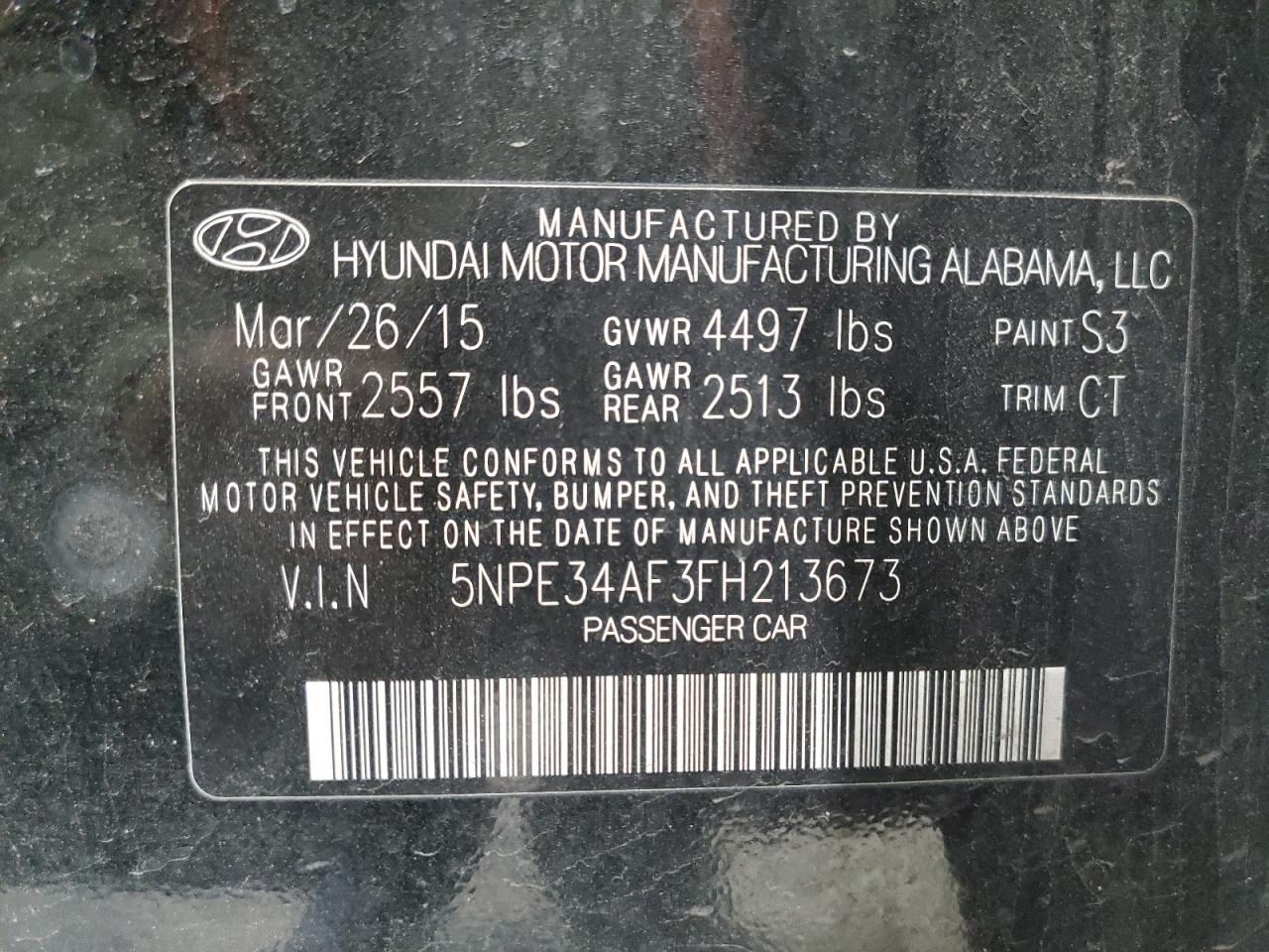 2015 Hyundai Sonata Sport VIN: 5NPE34AF3FH213673 Lot: 59297665