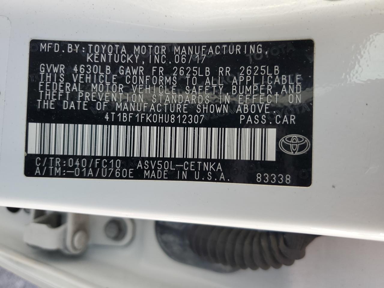 2017 Toyota Camry Le VIN: 4T1BF1FK0HU812307 Lot: 50696025