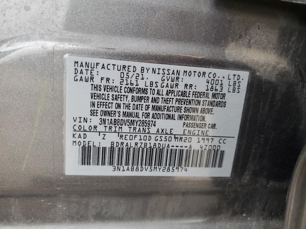 3N1AB8DV5MY285974 NISSAN SENTRA 2021