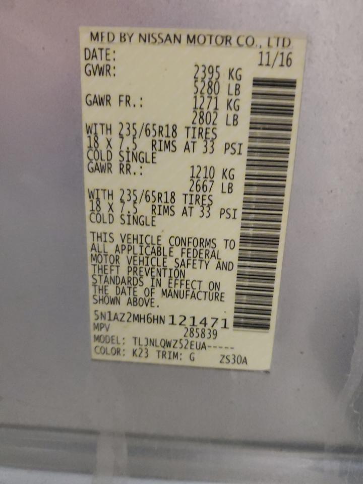 5N1AZ2MH6HN121471 NISSAN MURANO 2017
