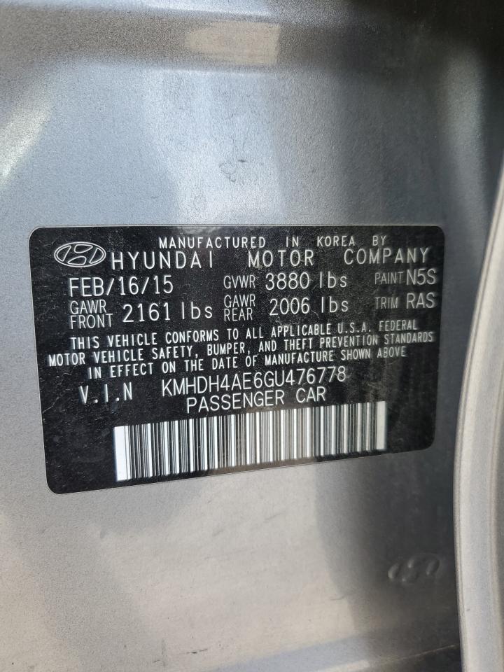 KMHDH4AE6GU476778 HYUNDAI ELANTRA 2016