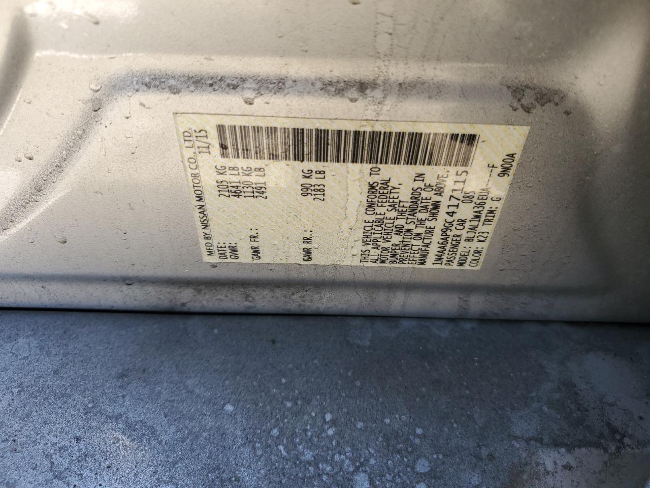 1N4AA6AP9GC417115 NISSAN MAXIMA 2016