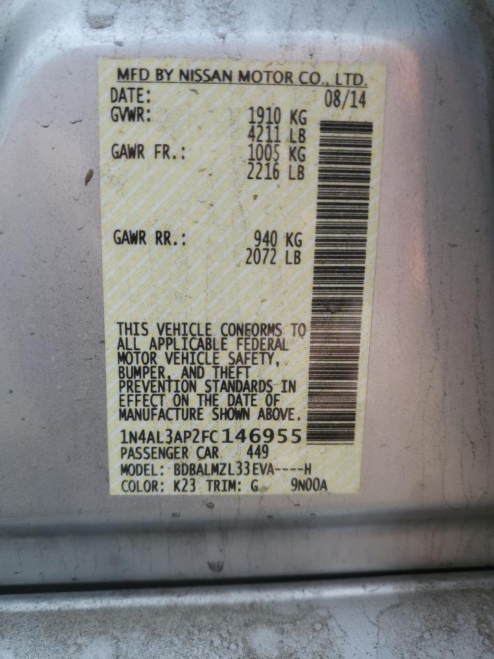 2015 Nissan Altima 2.5 VIN: 1N4AL3AP2FC146955 Lot: 50194435