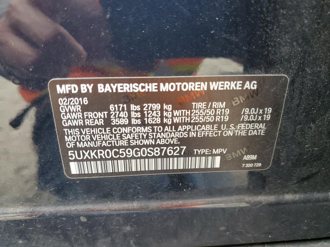 2016 BMW X5 xDrive35I VIN: 5UXKR0C59G0S87627 Lot: 49927865