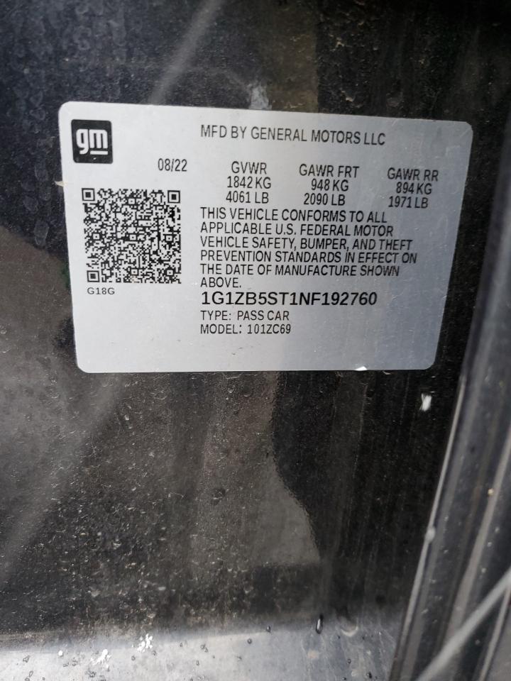1G1ZB5ST1NF192760 CHEVROLET MALIBU 2022