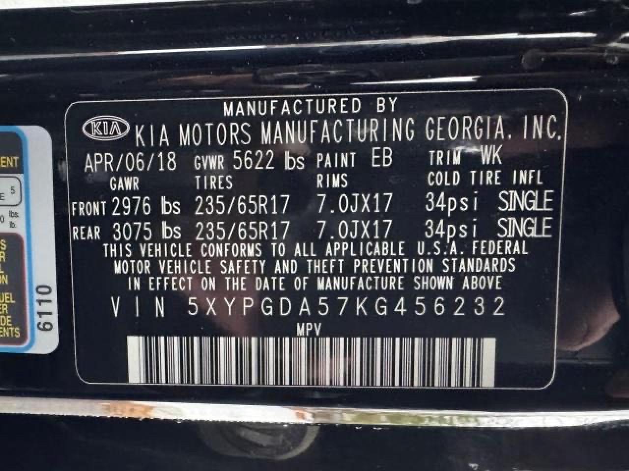 2019 Kia Sorento Lx VIN: 5XYPGDA57KG456232 Lot: 49179705