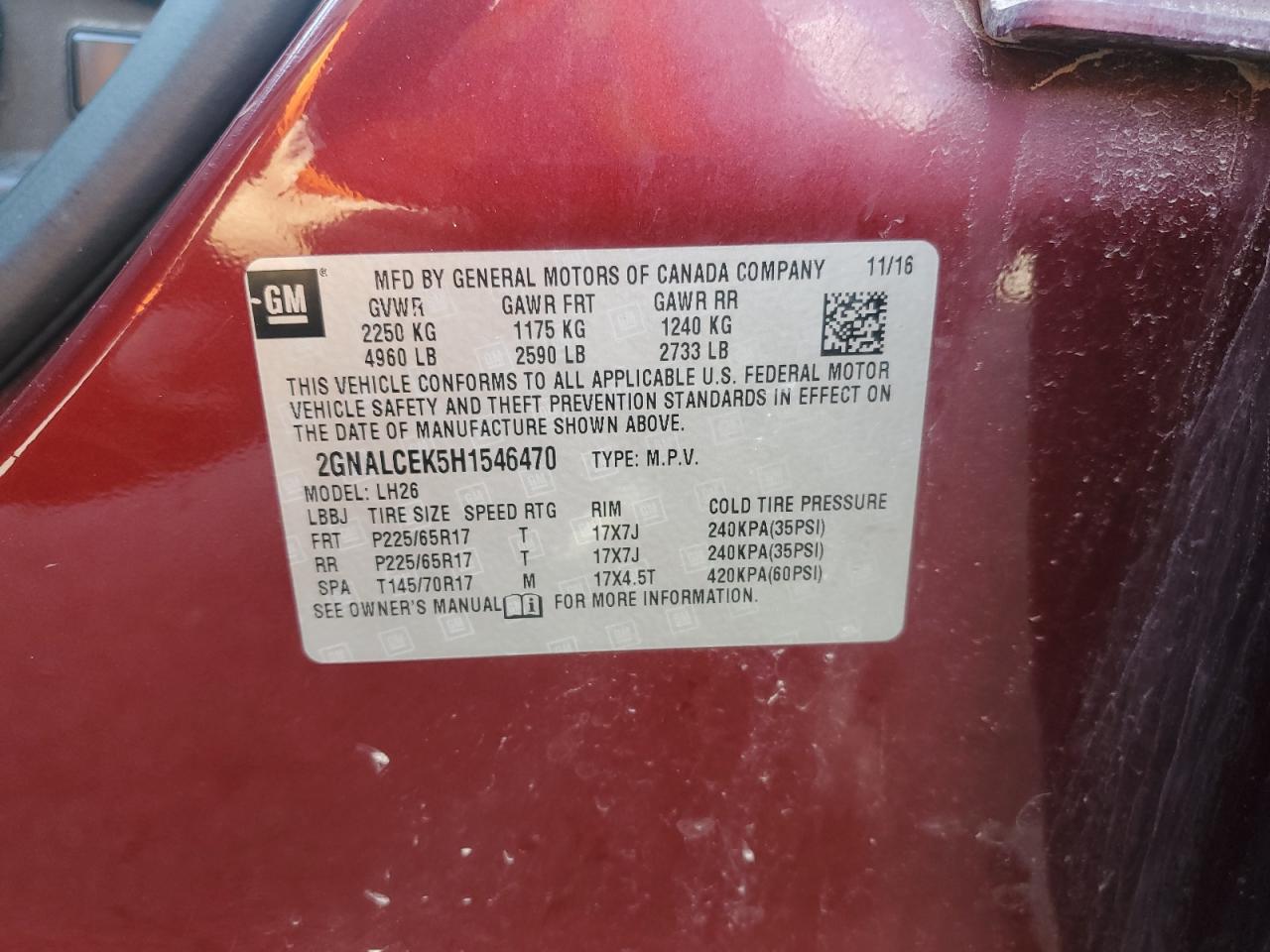 2GNALCEK5H1546470 CHEVROLET EQUINOX 2017