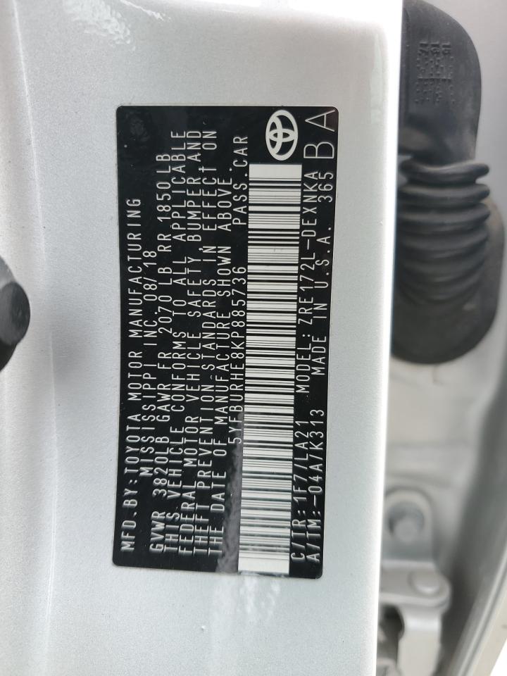5YFBURHE8KP885736 TOYOTA COROLLA 2019