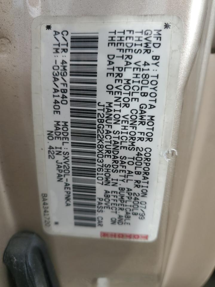 1999 Toyota Camry Le VIN: JT2BG22K8X0376107 Lot: 49145645