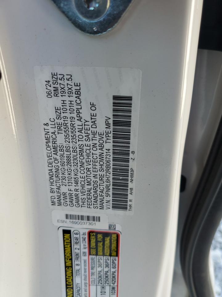 VIN: 5FNRL6H72RB067314 2024 HONDA ODYSSEY SP