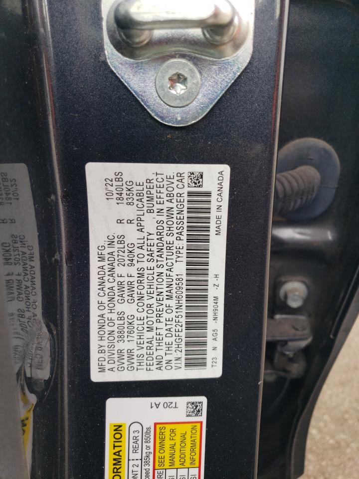 2HGFE2F51NH609581 HONDA CIVIC 2022
