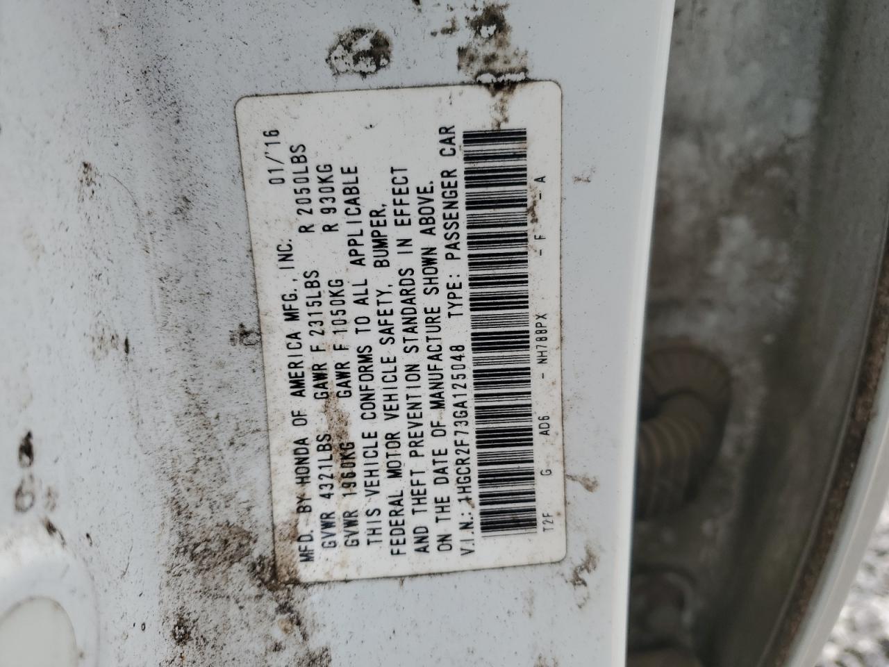 1HGCR2F73GA125048 HONDA ACCORD 2016