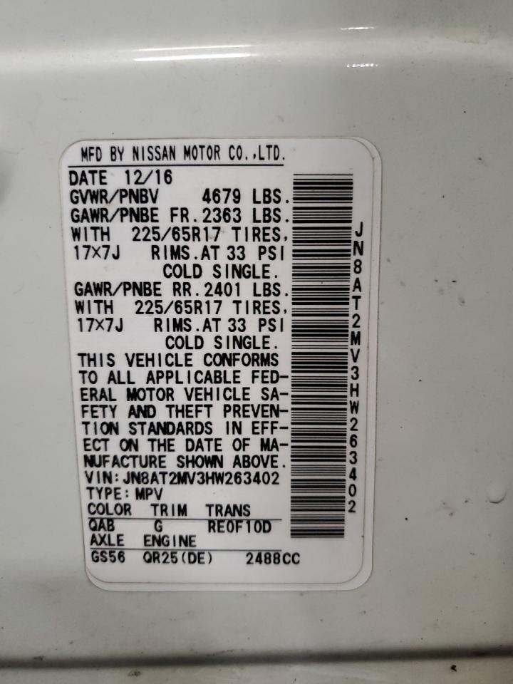 JN8AT2MV3HW263402 NISSAN ROGUE 2017