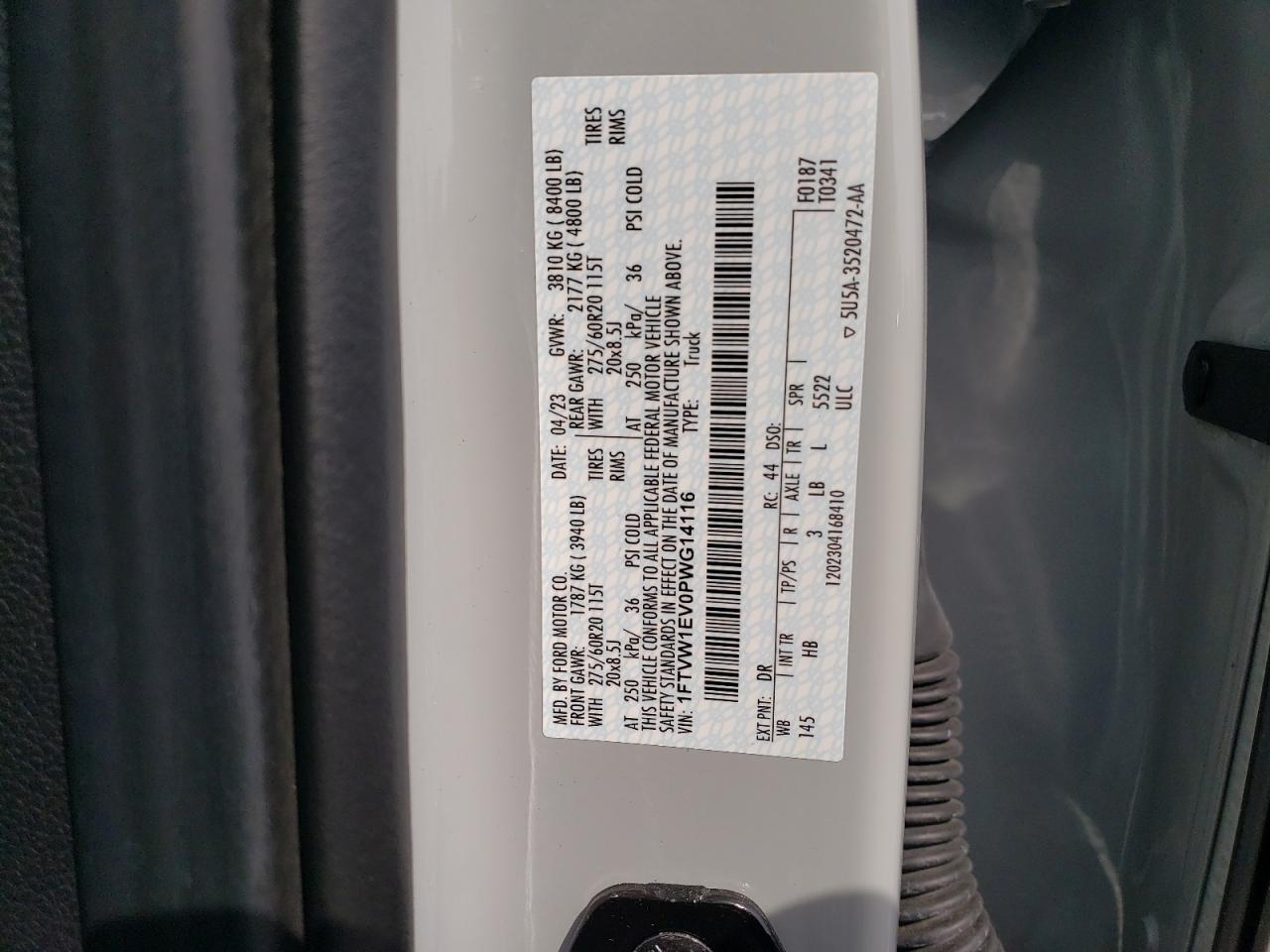 1FTVW1EV0PWG14116 FORD F150 LIGHT 2023