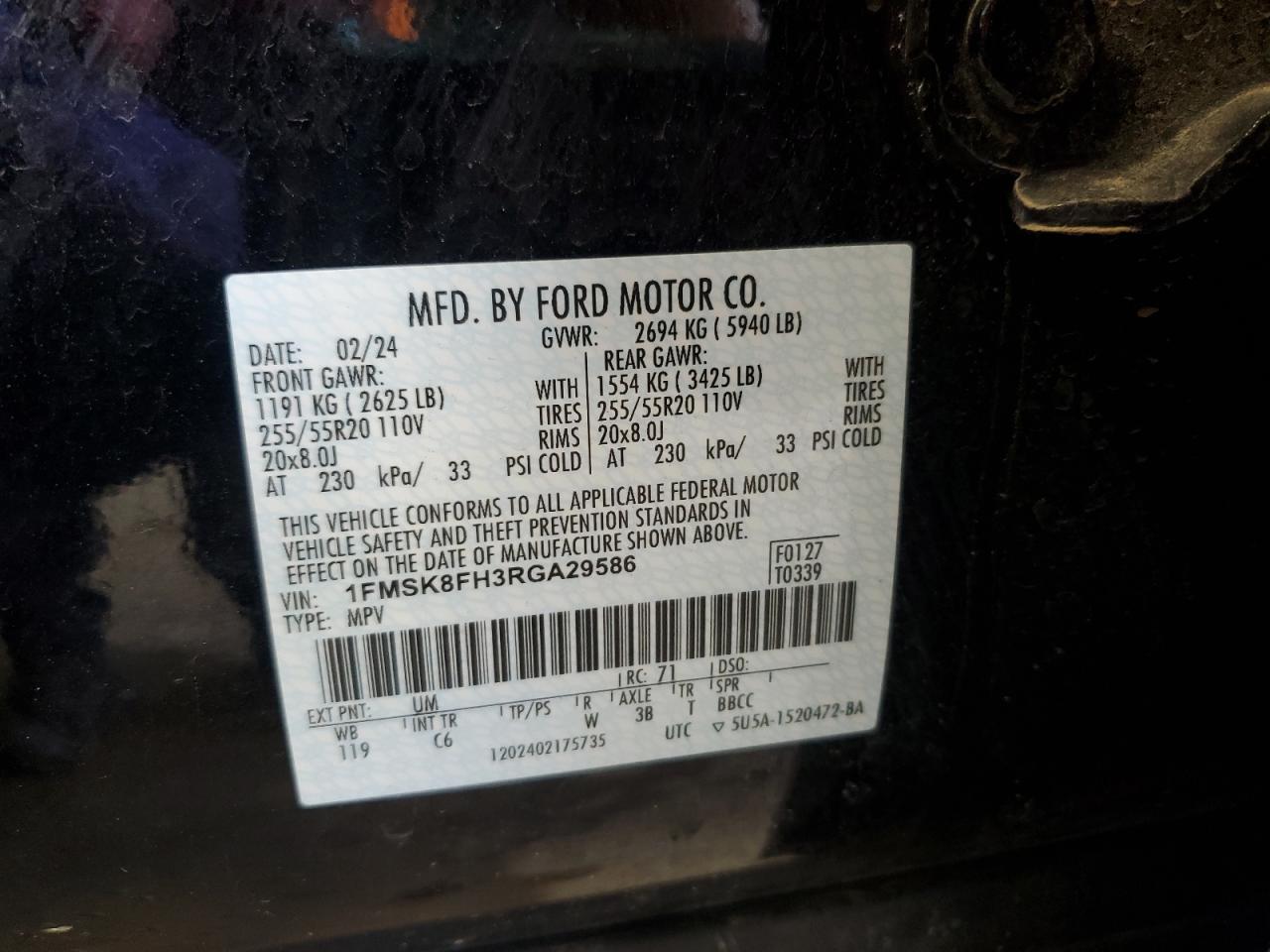 1FMSK8FH3RGA29586 FORD EXPLORER 2024