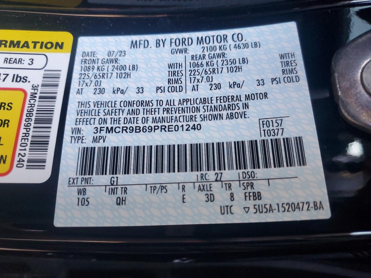 3FMCR9B69PRE01240 FORD BRONCO 2023