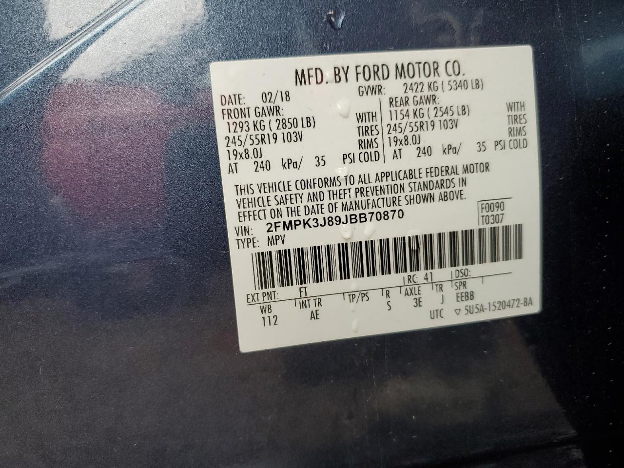 2FMPK3J89JBB70870 FORD EDGE 2018