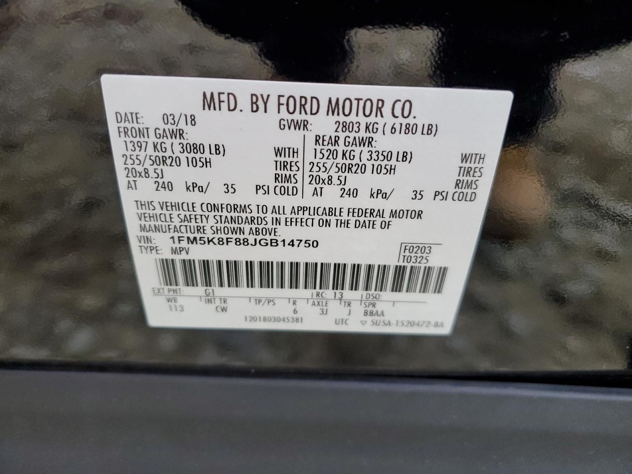 1FM5K8F88JGB14750 FORD EXPLORER 2018